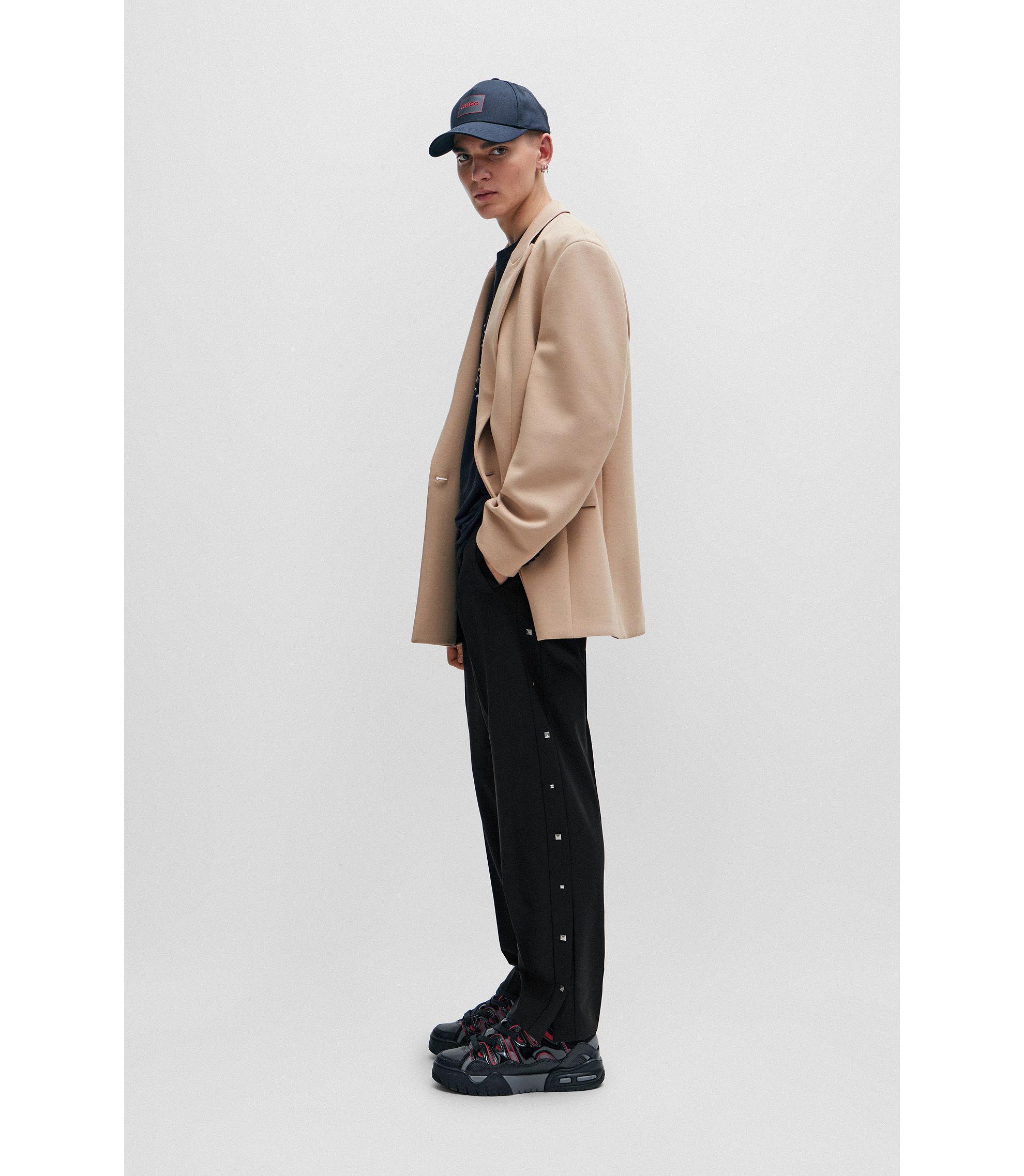HUGO - Slim-fit trousers with studded side seams - Black HUGO - Slim-fit trousers with studded side seams - Black