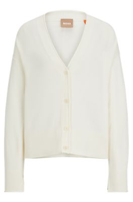 Hugo Boss Regular-fit Cardigan With Button Front In White