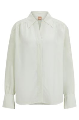 Hugo Boss Relaxed-fit Blouse With Concealed Placket And Point Collar In Light Green
