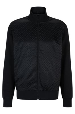 Hugo Boss Cotton-blend Regular-fit Sweatshirt With Monogram Pattern In Black