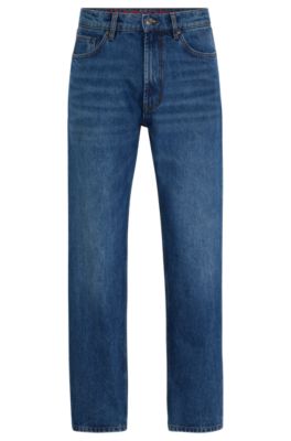 HUGO - Regular-fit jeans in blue rigid denim