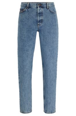 Hugo Tapered-fit Jeans In Blue Rigid Denim In Turquoise