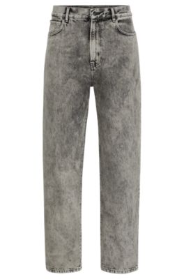 Shop Hugo Loose-fit Jeans In Bleach-wash Black Rigid Denim In Grey
