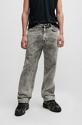 Loose-fit jeans in bleach-wash black rigid denim