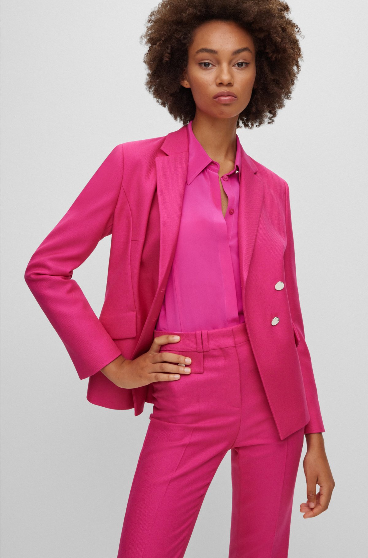 Hot Pink Pantsuit for Women, Pink Double-breasted Pantsuit for