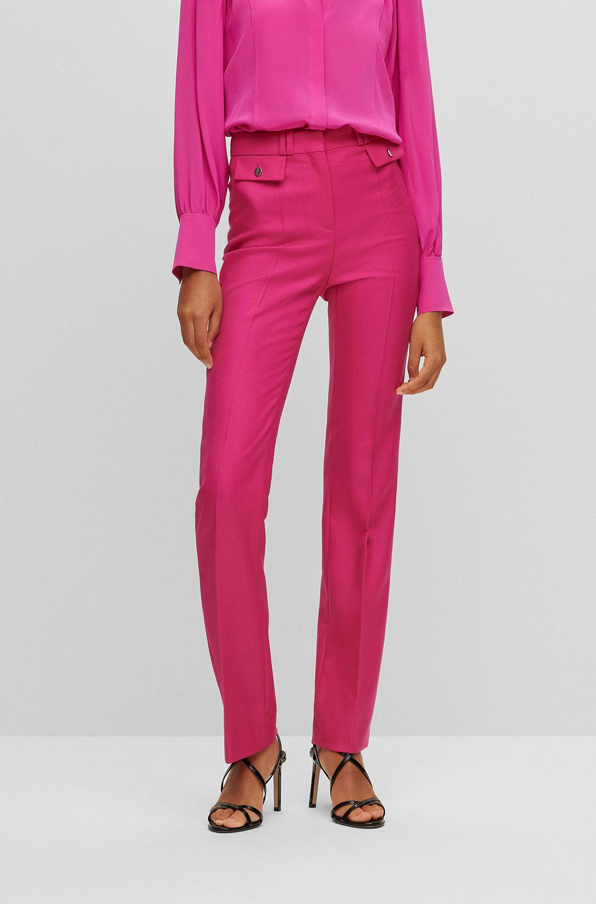 Slim-fit trousers in virgin-wool twill, Pink