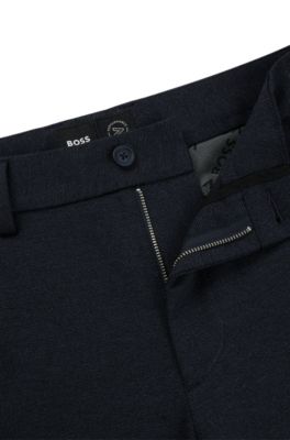 Slim-fit trousers in structured performance-stretch material, Dark Blue