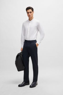 Slim-fit trousers in structured performance-stretch material, Dark Blue