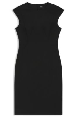 Vestido slim fit de lana virgen con manga casquillo, Negro