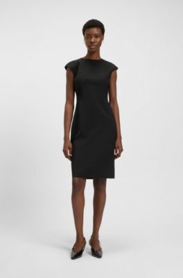 Vestido slim fit de lana virgen con manga casquillo, Negro