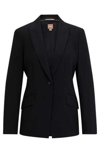 Regular-fit jacket in virgin wool with slit cuffs, Black
