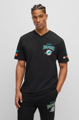 Hugo Boss Boss Nfl Cotton-blend T-shirt With Collaborative Branding In Dolphins