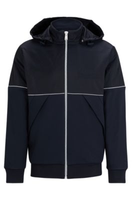 BOSS - Zip-up hoodie in mixed materials with logo detail