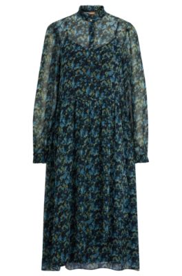 Hugo Boss Regular-fit Midi Dress With Digital Print In Patterned