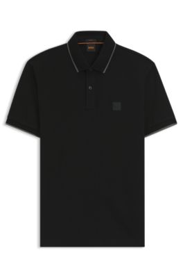 Logo-patch slim-fit polo shirt in stretch cotton, Black