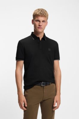 Logo-patch slim-fit polo shirt in stretch cotton, Black