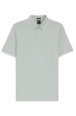 Logo-patch slim-fit polo shirt in stretch cotton, Silver