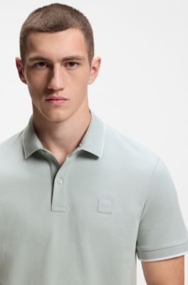 Logo-patch slim-fit polo shirt in stretch cotton, Silver