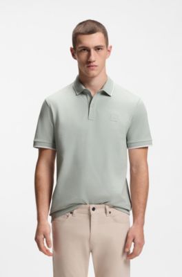 Logo-patch slim-fit polo shirt in stretch cotton, Silver