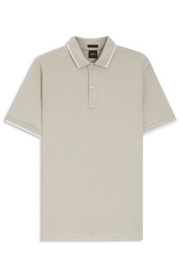 Logo-patch slim-fit polo shirt in stretch cotton, Light Grey
