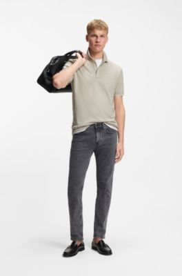 Logo-patch slim-fit polo shirt in stretch cotton, Light Grey