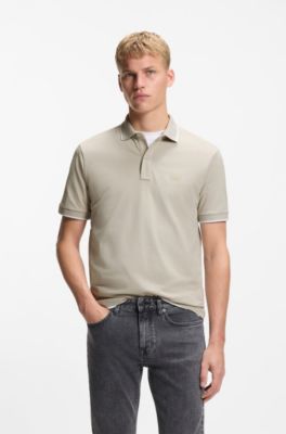 Logo-patch slim-fit polo shirt in stretch cotton, Light Grey