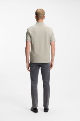 Logo-patch slim-fit polo shirt in stretch cotton, Light Grey