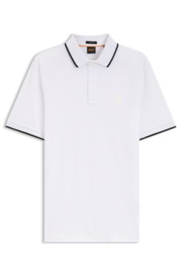 Polo slim fit de piqu&eacute; de algod&oacute;n el&aacute;stico, Blanco