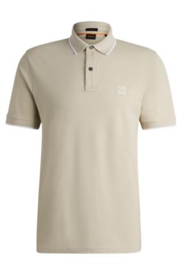 Hugo Boss Slim-fit Polo Shirt In Washed Stretch-cotton Piqu In Beige