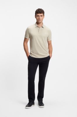 Logo-patch slim-fit polo shirt in stretch cotton, Light Beige