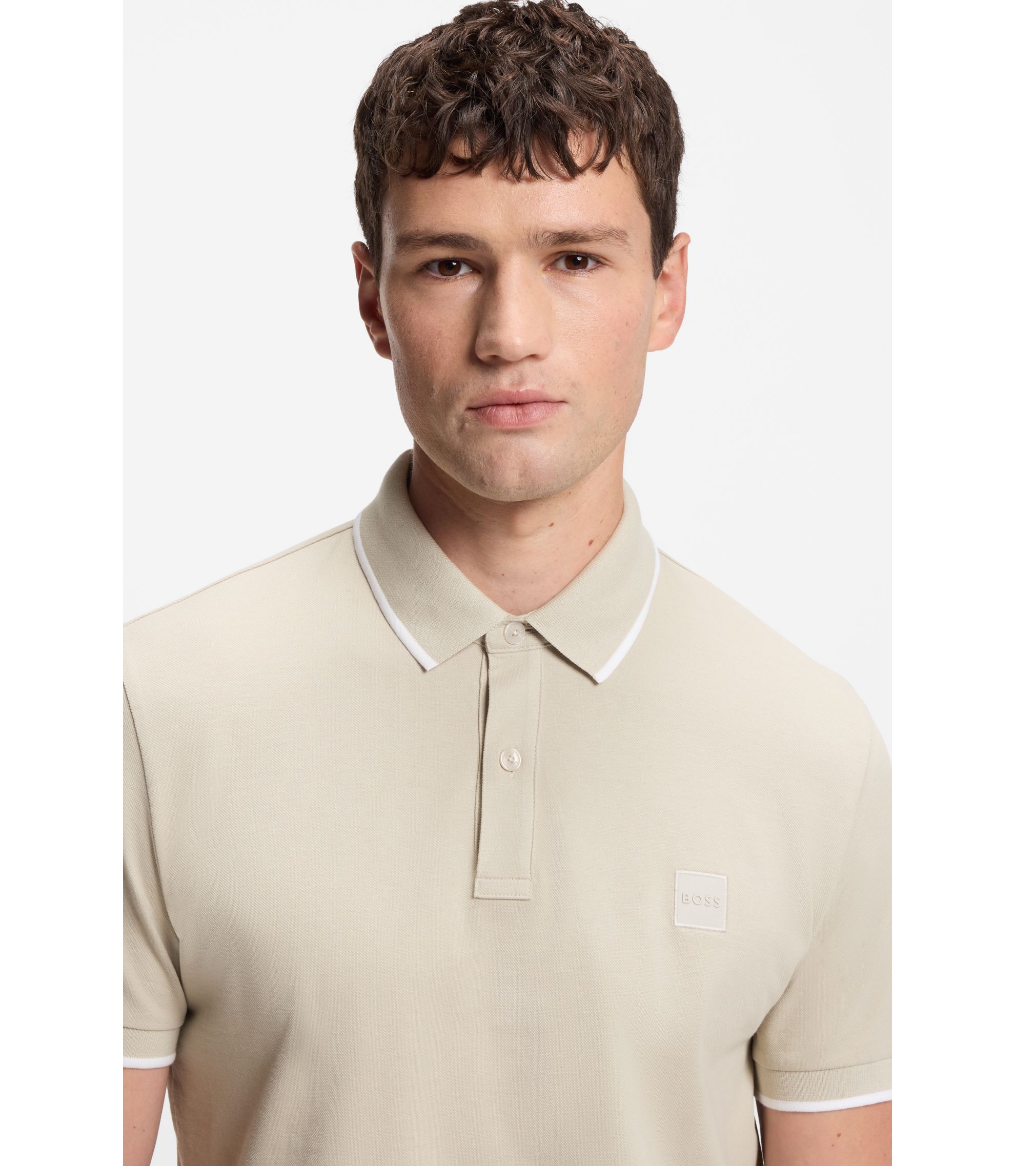 BOSS - Logo-patch slim-fit polo shirt in stretch cotton