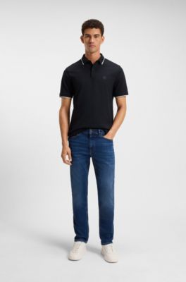Polo slim fit de piqu&eacute; de algod&oacute;n el&aacute;stico, Azul oscuro