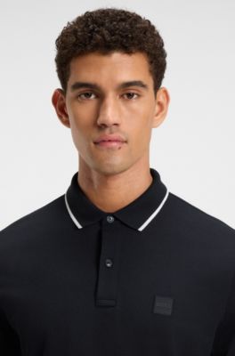 Polo slim fit de piqu&eacute; de algod&oacute;n el&aacute;stico, Azul oscuro