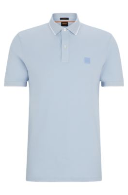 Hugo Boss Slim-fit Polo Shirt In Washed Stretch-cotton Piqu In Light Blue