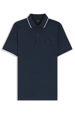 Logo-patch slim-fit polo shirt in stretch cotton, Light Blue
