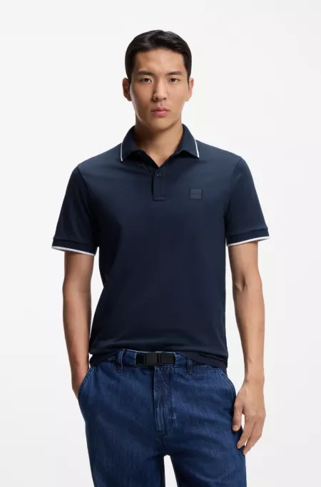 Logo-patch slim-fit polo shirt in stretch cotton