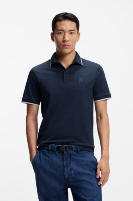 Logo-patch slim-fit polo shirt in stretch cotton, Light Blue