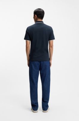 Logo-patch slim-fit polo shirt in stretch cotton, Light Blue