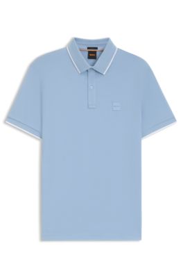 Logo-patch slim-fit polo shirt in stretch cotton, Light Blue