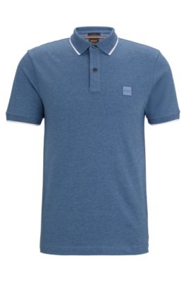 Hugo Boss Stretch-cotton Slim-fit Polo Shirt With Logo Patch In Light Blue