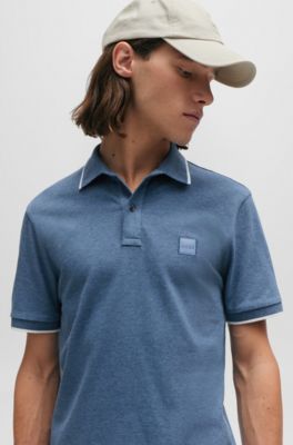 Logo-patch slim-fit polo shirt in stretch cotton, Light Blue