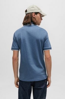 Logo-patch slim-fit polo shirt in stretch cotton, Light Blue