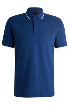 Logo-patch slim-fit polo shirt in stretch cotton, Light Blue