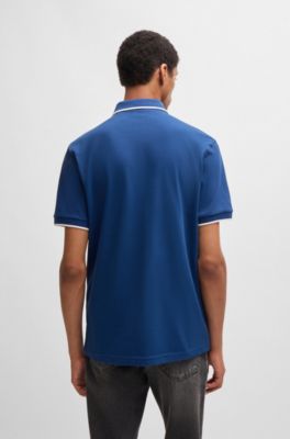 Logo-patch slim-fit polo shirt in stretch cotton, Light Blue