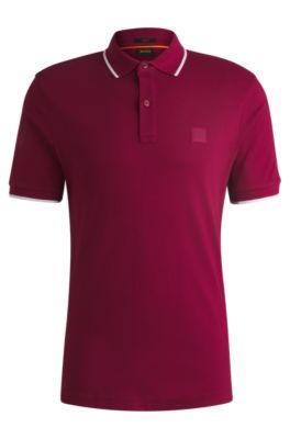 Logo-patch slim-fit polo shirt in stretch cotton, Light Red
