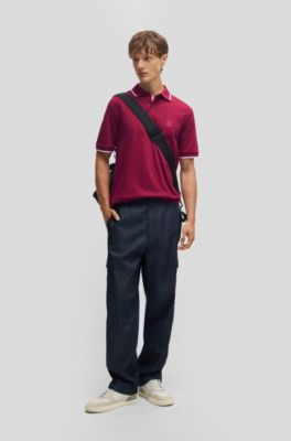 Logo-patch slim-fit polo shirt in stretch cotton, Light Red