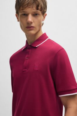 Logo-patch slim-fit polo shirt in stretch cotton, Light Red