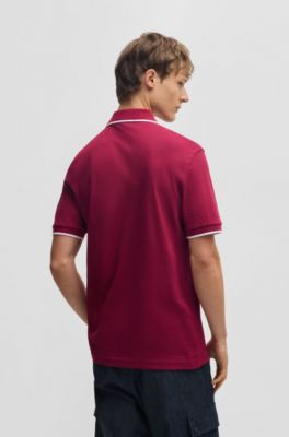 Logo-patch slim-fit polo shirt in stretch cotton, Light Red