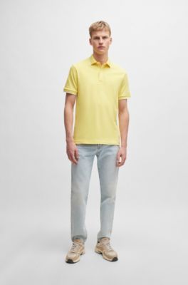 Logo-patch slim-fit polo shirt in stretch cotton, Yellow