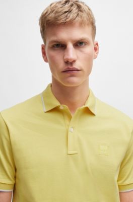 Logo-patch slim-fit polo shirt in stretch cotton, Yellow